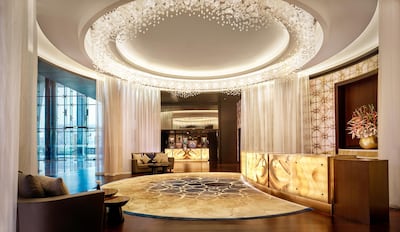 The hotel reception area is designed to replicate a pearl. Grand Hyatt Abu Dhabi