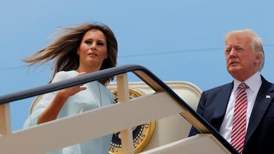 US president Donald Trump and first lady Melania Trump board Air Force One at King Khalid International Airport in Riyadh, Saudi Arabia. Jonathan Ernst / Reuters