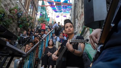 Egyptian oud player Balqeis performs during the eighth edition of the Amman Jazz Festival. EPA