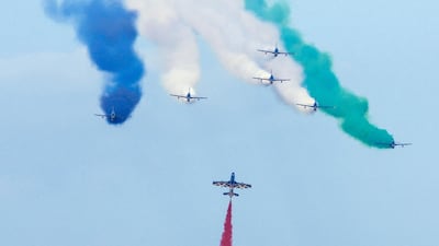 The Al Fursan aerobatics display over Yas Marina Circuit. Victor Besa / The National