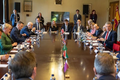 Defence Minister Luke Pollard, Gulf ambassadors and UK defence company representatives at last month's round-table event. Photo: MOD