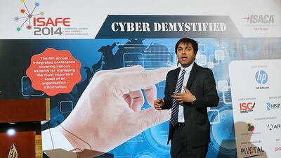 Saket Modi, the cofounder and chief executive of Lucideus Tech, delivered a talk on cyber security in Dubai. Satish Kumar / The National