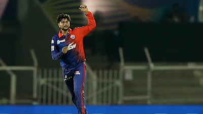Kuldeep Yadav of Delhi Capitals took the wicket of Nathan Ellis. Sportzpics for IPL