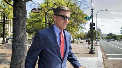 Michael Flynn, President Donald Trump's former national security adviser, leaves the federal court following a status conference in Washington, Sept. 10, 2019. AP