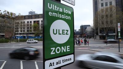 An information sign at Tower Hill in central London for the Ultra Low Emission Zone. PA