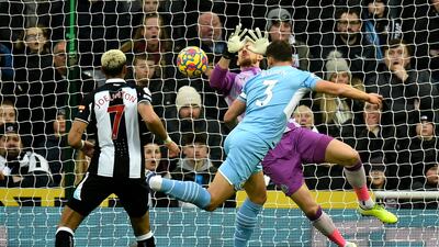 Ruben Dias scores against Newcastle United. EPA