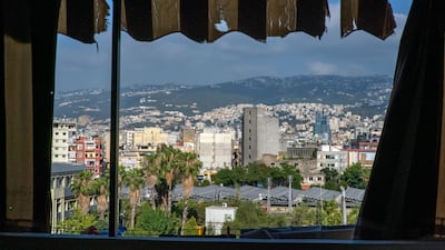 A view of Beirut from the window of an apartment affected by the 2020 Beirut port explosion . Photo: Sara Guldmyr