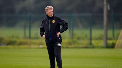 Manchester United manager David Moyes watches his players during a training session this week in preparation for Sunderland. The teams meet Saturday night. Paul Thomas / Getty Images