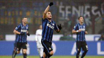 Inter Milan's Adem Ljajic celebrates after scoring against Genoa at San Siro stadium in Milan, Italy. REUTERS/Alessandro Garofalo