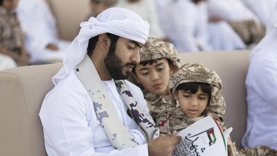 Children, many of them in army fatigues, attended Commemoration Day ceremonies around the UAE, including the event near Sheikh Zayed Grand Mosque. Philip Cheung / Crown Prince Court – Abu Dhabi