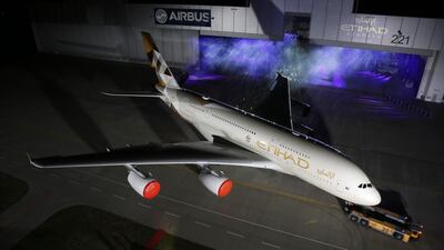 Etihad said it will deploy its A380 on flights to London starting from December. The Abu Dhabi carrier has 10 of the aircraft on order. Courtesy Etihad Airways