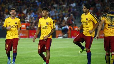 From left: Barcelona’s Lionel Messi, Neymar and Luis Suarez could all be on the field to face Real Madrid tonight. Joan Valls Urban / NurPhoto