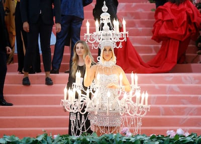 Katy Perry as a chandelier for the 2019 Met Gala Celebrating Camp: Notes on Fashion. Getty Images