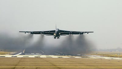 A US Air Force B-52 bomber takes off March 21, 2003 from RAF Fairford, England. Getty Images