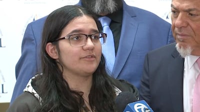 Danielle Khalaf said she was humiliated by her teacher after declining to stand in protest at US support for Israel. WXYZ-TV via AP