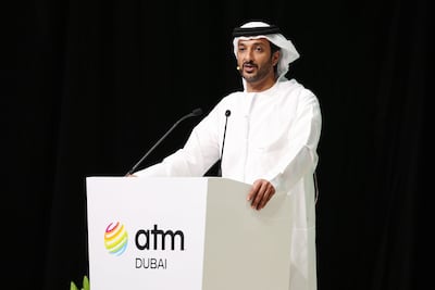 Abdulla bin Touq, Minister of Economy and Tourism, speaks at the Arabian Travel Market. Photo: Chris Whiteoak / The National