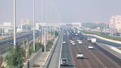 Hazy weather at the E 10 flyover at Khalifa City, Abu Dhabi on Monday. Victor Besa/The National
