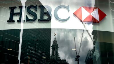 HSBC branch in London. Lender announced lay-offs after the surprise departure of chief executive John Flint. AP
