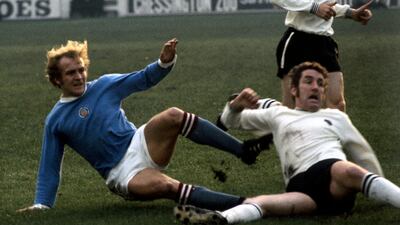 File photo dated 14-11-1970 of Manchester City's Francis Lee, left, and Derby County's Dave Mackay battle for the ball in a match in 1970. PA