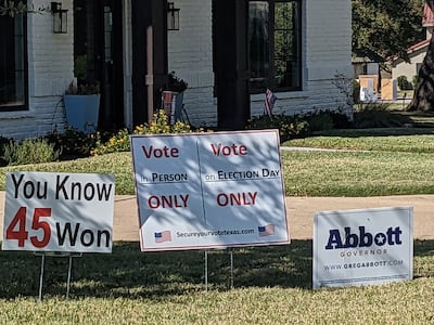 Elections signs in Tarrant County, Texas. Photo: Avirook Sen