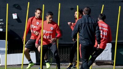 Alexis Sanchez takes part in a training session with the Chile national team in Santiago, Chile, on Tuesday, August 29, 2017. Chile will face Paraguay in a 2018 World Cup qualifier on Thursday. Esteban Felix / AP Photo