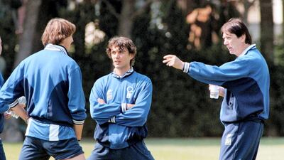 Paulo Maldini (centre) and his dad Cesare Maldini (right) linked up for the Italian under-21 side, then the senior national team as well as AC Milan. AP Photo