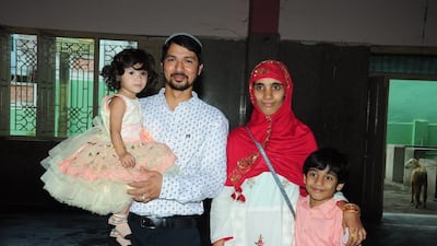 Sharjah resident Aqueel Sharif hopes to return to the UAE with his wife Mohammed Rafia, son Dawud and daughter Arshiya. The family flew to Andhra Pradesh in southern India for a medical emergency in March before borders shut down. Courtesy: Aqueel Sharif