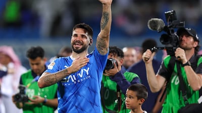 Aleksander Mitrovic of Al Hilal celebrates after winning the league title. Getty Images