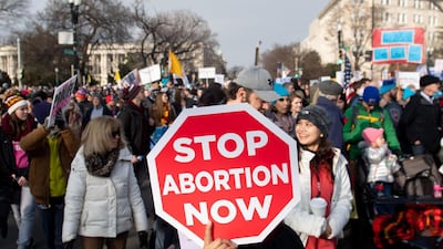 In this file photo taken on January 18, 2019, anti-abortion activists participate in the "March for Life," an annual event to mark the anniversary of the 1973 Supreme Court case Roe v. Wade, which legalised abortion in the US, outside the US Supreme Court in Washington, DC. AFP