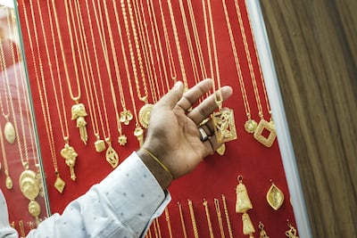 Gold necklaces on display at a store in the gold district in Port Sudan. Bloomberg via Getty Images