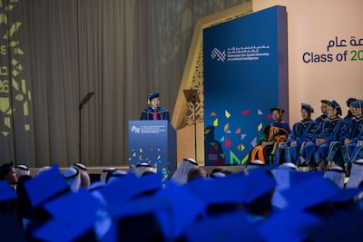 Prof Eric Xing, MBZUAI president, addresses the university's 2026 commencement ceremony on May 7. Yousef Alhammadi / Abu Dhabi Media Office
