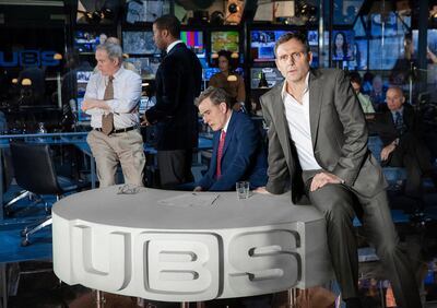 Bryan Cranston and Tony Goldwyn, right, during a performance of 'Network'. AP