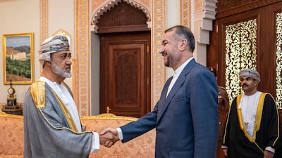 Hossein Amirabdollahian meeting Oman's Sultan Haitham bin Tariq in Muscat on December 28. AFP
