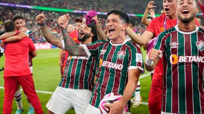 Fluminense's players celebrate reaching the final of the Club World Cup. AP