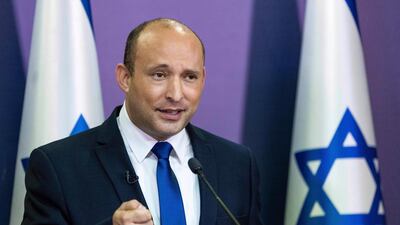 Yamina party leader Naftali Bennett addresses the Israeli parliament. AP