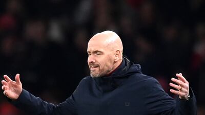 Manchester United's manager Erik ten Hag watches the action. EPA