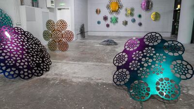 The sculptures have a rainbow shimmer, often seen on the surface of oil. Antonie Robertson / The National