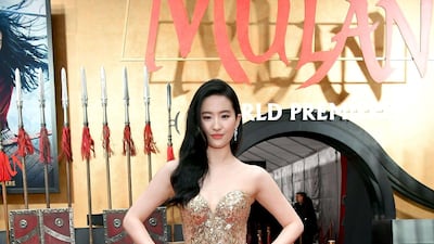 Liu Yifei in Elie Saab Fall 2019 Haute Couture at Disney's 'Mulan' at Dolby Theatre on March 9, 2020 in Hollywood, California. AFP