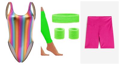Swimsuit, Dh145, www.desertcart.ae; neon set, Dh44, www.desertcart.ae; DryMove biker shorts, Dh99, ae.hm.com. Photos: Desert Cart; H&M