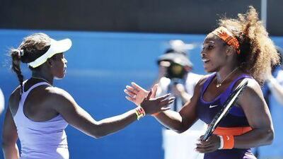 Sloane Stephens, left, beat Serena Williams in the Australian Open quarter-finals in January but claimed in a recent interview she has not spoken to the world No 1 since. Dennis Sabangan / EPA