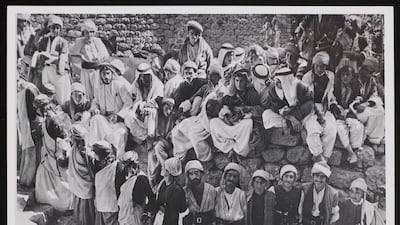 The Dabke dance in progress at the annual Yazidi festival at Lalish in the Kurdistan region of Iraq, October 1946
