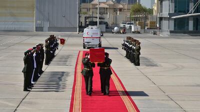 Ahmed Al Balooshi's body arrives at Al Bateen Airport in Abu Dhabi in Friday. Courtesy Wam.