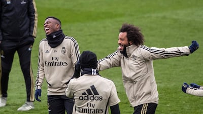 Real Madrid's Marcelo, right, and Vinicius Junior. EPA
