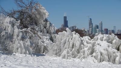 Ice and snow builds up along Lake Michigan in Chicago. EPA