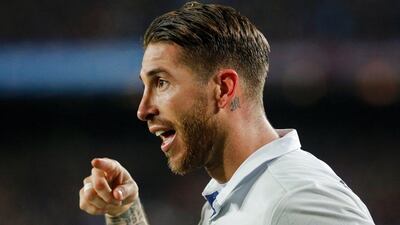 Real Madrid defender Sergio Ramos celebrates after scoring the equaliser during the Spanish Primera Liga match at Camp Nou in Barcelona on December 3, 2016. Pau Barrena / AFP