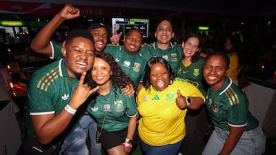 South Africa fans gather in Dubai to watch the opening match of the 2026 World Cup. Chris Whiteoak / The National