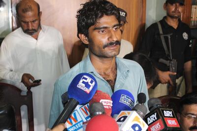 Muhammad Waseem, brother of slain Pakistani social media celebrity Qandeel Baloch, is presented to media after his arrest in Multan, Pakistan on July 17, 2016. EPA