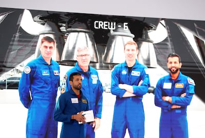 Sultan Al Neyadi speaks during the UAE in Space event held at the Museum of the Future in Dubai. Pawan Singh / The National