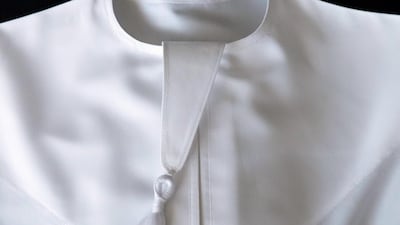 A 1950s-style design of the kandura, as displayed in the Duca & Das store in Abu Dhabi. Antonie Robertson/ The National