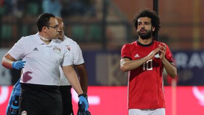 Egypt's Mohamed Salah leaves the field injured during the 4-1 Africa Cup of Nations win over eSwatini at the Al Salam Stadium, Cairo. Reuters